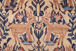 Full view of 1980s Baloch rug from Iran / Persia, 142 × 100 cm in Cream tones