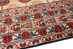 Backside of handmade 1990s Baloch rug showing knot structure and weave density