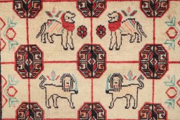 Full view of 1990s Baloch rug from Iran / Persia, 195 × 108 cm in Cream tones