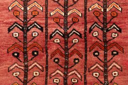 Full view of 1987s Baloch rug from Iran / Persia, 150 × 106 cm in Terracotta tones