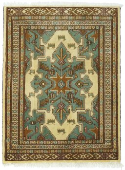 Full view of 2000s Baloch rug from Iran / Persia, 90 × 66 cm in Beige tones
