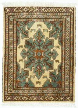 Full view of 2000s Baloch rug from Iran / Persia, 90 × 66 cm in Beige tones