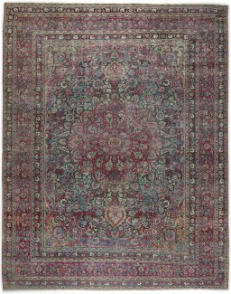 Full view of 1920s Dorokhsh rug from Iran / Persia, 363 × 284 cm in Dark blue tones