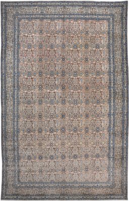 Full view of 1910s Dorokhsh rug from Iran / Persia, 490 × 310 cm in Brown tones