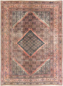 Full view of 1900s Dorokhsh rug from Iran / Persia, 391 × 272 cm in Terracotta tones