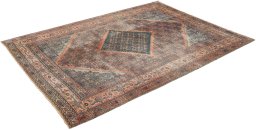Corner detail of 1900s Dorokhsh rug showing border pattern and Wool pile