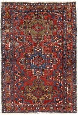 Full view of 1920s Gharajeh rug from Iran / Persia, 137 × 99 cm in Red tones