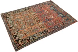 Close-up detail of 1880s Gharajeh rug from Iran / Persia showing Wool weave