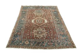 Surface texture of 1930s Gharajeh rug with natural Wool and intricate pattern