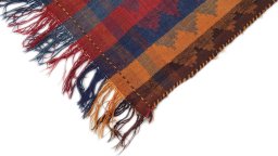 Backside of handmade New Ghashghai rug showing knot structure and weave density