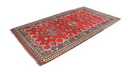 Close-up detail of 1940s Ghashghai rug from Iran / Persia showing Wool weave