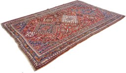 Close-up detail of 1940s Ghashghai rug from Iran / Persia showing Wool weave