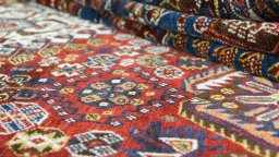 Close-up detail of 1940s Ghashghai rug from Iran / Persia showing Wool weave