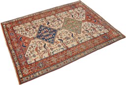 Close-up detail of 2000s Ghashghai rug from Iran / Persia showing Wool weave