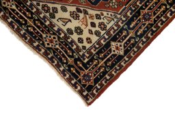 Backside of handmade New Ghashghai rug showing knot structure and weave density