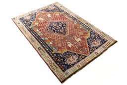 Close-up detail of 2000s Ghashghai rug from Iran / Persia showing Wool weave