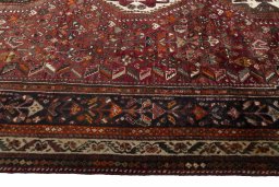 Close-up detail of 2000s Ghashghai rug from Iran / Persia showing Wool weave