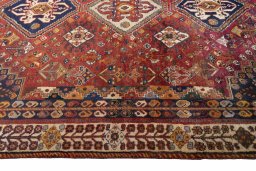Close-up detail of 2000s Ghashghai rug from Iran / Persia showing Wool weave