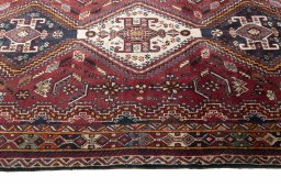Close-up detail of 2000s Ghashghai rug from Iran / Persia showing Wool weave