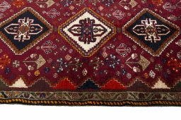 Full view of 2000s Ghashghai rug from Iran / Persia, 198 × 80 cm in Red tones