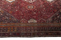 Close-up detail of 2000s Ghashghai rug from Iran / Persia showing Wool weave