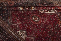 Full view of 2000s Ghashghai rug from Iran / Persia, 316 × 216 cm in Red tones