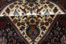 Close-up detail of 2000s Ghashghai rug from Iran / Persia showing Wool weave
