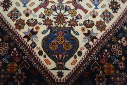 Close-up detail of 2000s Ghashghai rug from Iran / Persia showing Wool weave