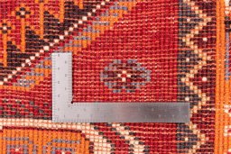Corner detail of 1994s Ghashghai rug showing border pattern and Wool pile