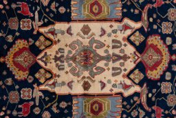 Full view of 1984s Ghashghai rug from Iran / Persia, 197 × 123 cm in Multi Color tones