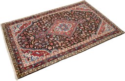 Close-up detail of 1950s Hamedan rug from Iran / Persia showing Wool weave