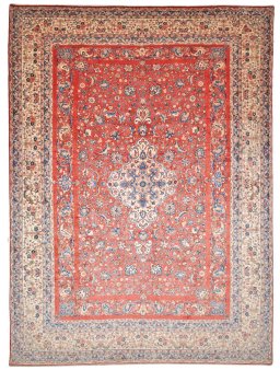 Full view of 2000s Hamedan rug from Iran / Persia, 367 × 274 cm in Red tones