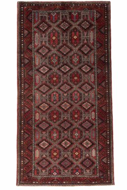 Full view of 2000s Hamedan rug from Iran / Persia, 296 × 154 cm in Red tones