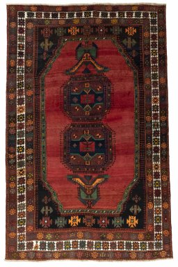 Full view of 2000s Hamedan rug from Iran / Persia, 330 × 211 cm in Red tones