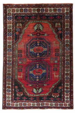 Full view of 2000s Hamedan rug from Iran / Persia, 291 × 197 cm in Red tones