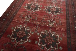 Backside of handmade 2000s Hamedan rug showing knot structure and weave density