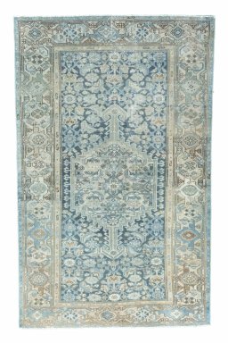 Full view of 1950s Hamedan rug from Iran / Persia, 197 × 124 cm in Blue tones