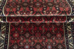 Full view of New Hamedan rug from Iran / Persia, 406 × 77 cm in Red tones