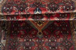 Full view of 2000s Hamedan rug from Iran / Persia, 275 × 80 cm in Red tones