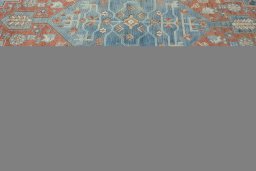 Corner detail of 1950s Hamedan rug showing border pattern and Wool pile