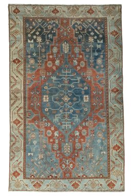 Full view of 1950s Hamedan rug from Iran / Persia, 205 × 125 cm in Red tones