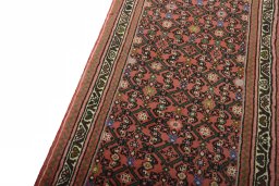 Backside of handmade New Hamedan rug showing knot structure and weave density