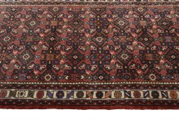 Close-up detail of New Hamedan rug from Iran / Persia showing Wool weave