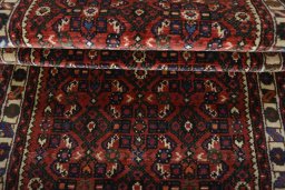 Full view of New Hamedan rug from Iran / Persia, 490 × 78 cm in Red tones