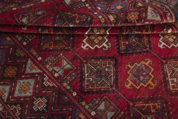 Full view of 1970s Hamedan rug from Iran / Persia, 309 × 154 cm in Red tones
