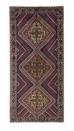 Full view of 2000s Hamedan rug from Iran / Persia, 224 × 102 cm in Multi Color tones