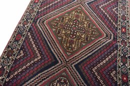 Backside of handmade 2000s Hamedan rug showing knot structure and weave density
