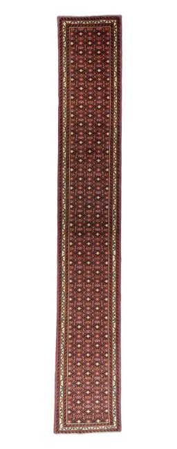 Full view of New Hamedan rug from Iran / Persia, 486 × 80 cm in Red tones