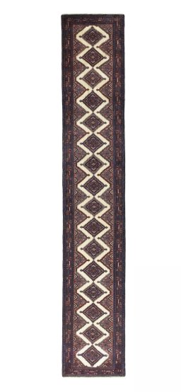 Full view of New Hamedan rug from Iran / Persia, 455 × 80 cm in Beige tones