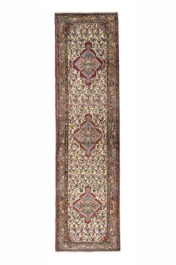 Full view of 2000s Hamedan rug from Iran / Persia, 290 × 78 cm in Beige tones